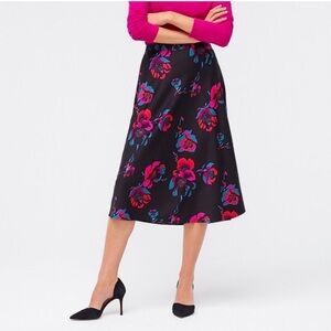 J. Crew Black Floral Midi Skirt